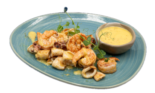 Скариди и калмари на плоча / Shrimps and squids on flat grill