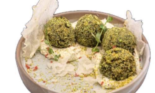 Спаначени кюфтета с дип от лайм и шам фъстък /  Spinach meatballs with lime and pistachio dip